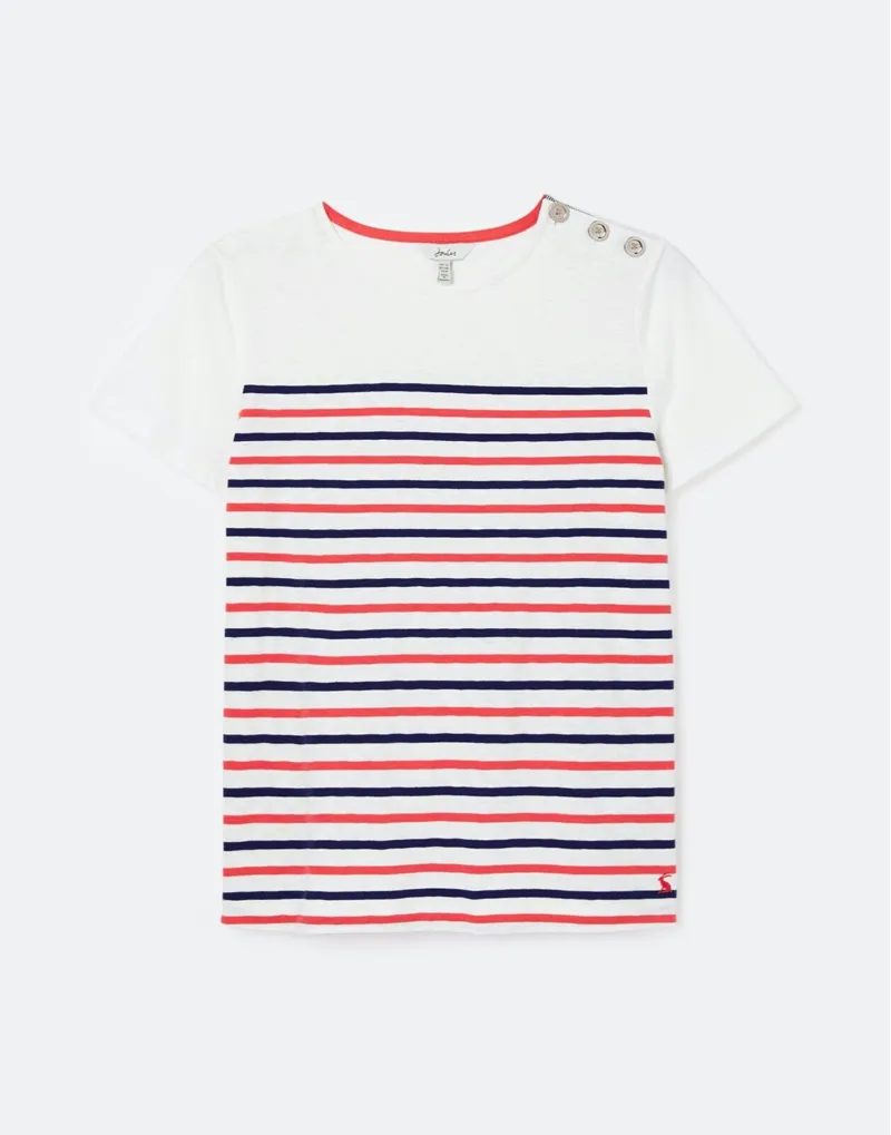 Joules Ladies Harbour Cream Stripe Short Sleeve Button Shoulder Top-3